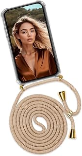 ONEFLOW Mobile Phone Chain for iPhone 11, Case with Strap, Removable Mobile Phone Case with Chain, Mobile Phone Lanyard Long Mobile Phone Cord, Twist Case - Gold Beige