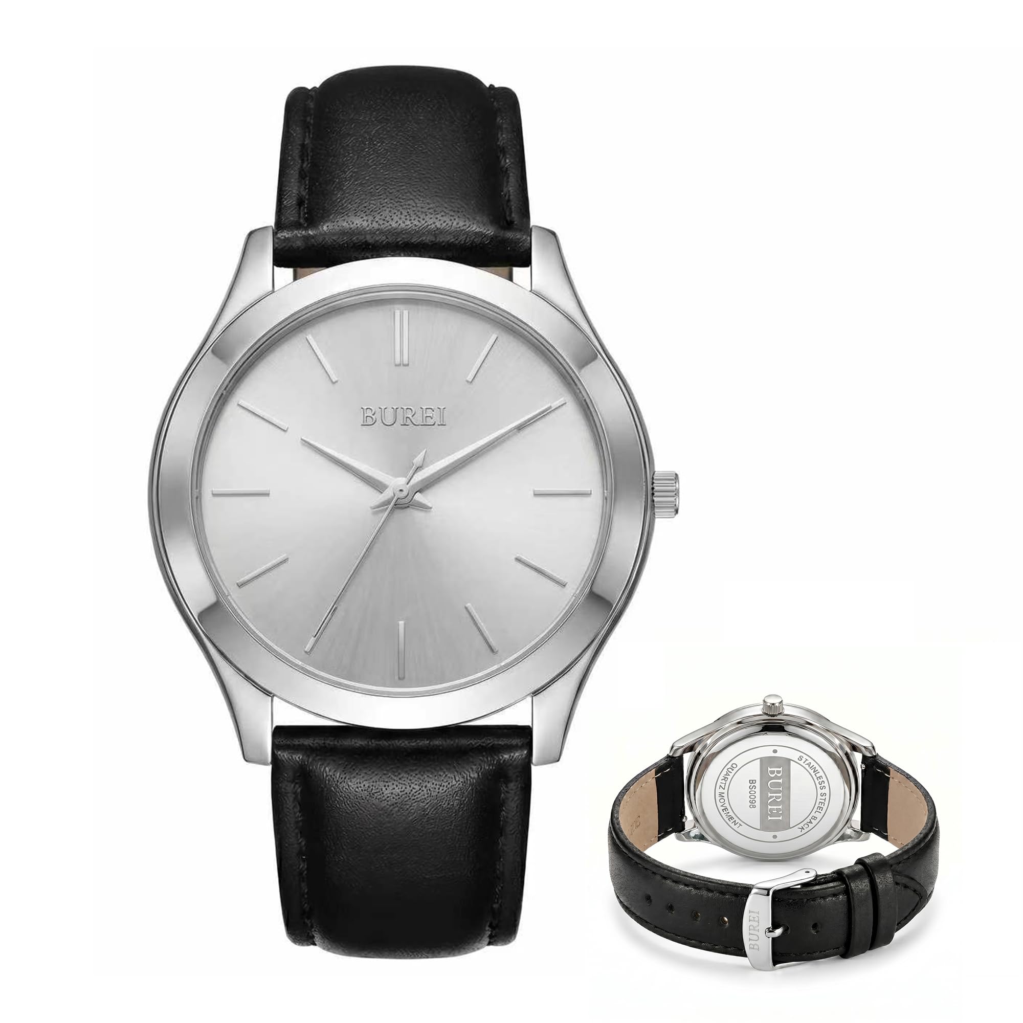 BUREI Men's Wrist Watch, Analog Stainless Steel Dress Waterproof Quartz Watch fo