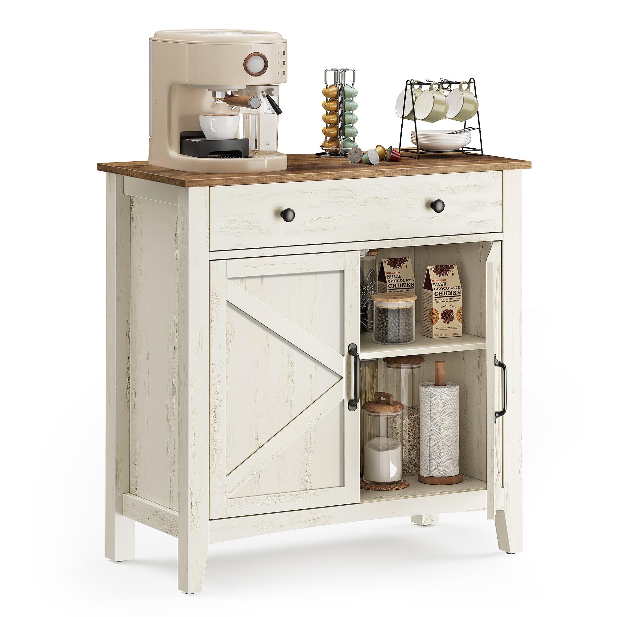 VASAGLE Coffee Bar Cabinet, Kitchen Storage Cabinet with a Drawer, Farmhouse Cab