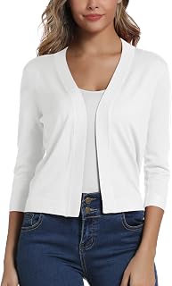 EXCHIC Women's Elegant 3/4 Sleeve Bolero Cardigan Short Open Front Cardigan Shrug