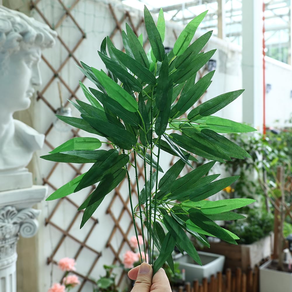 Artificial Bamboo Leaves Faux Green Bamboo Stick Fake Green Hotel Home Wall Deco