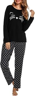 GAESHOW Womens Pajamas Set Cotton Pjs Long Sleeve Tops and Long Pants 2 Piece Sleepwear with Pockets
