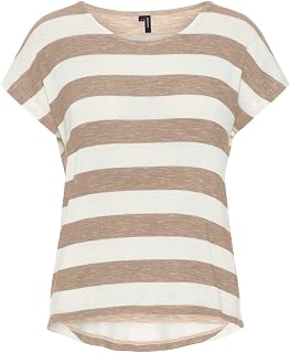 VERO MODA Women's Round Neck Striped Print T-Shirt