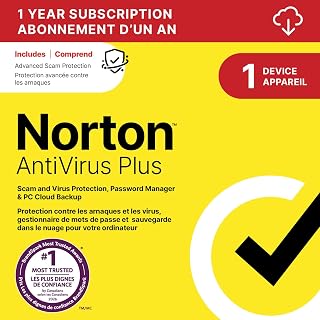 Norton AntiVirus Plus 2026, Antivirus software for 1 Device – Includes Advanced AI Scam Protection, Password Manager and PC Cloud Backup [Download]