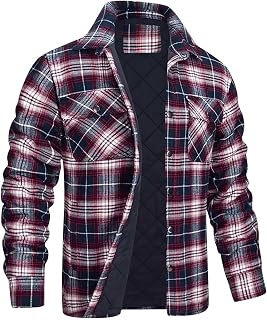 Mens Flannel Shirts Shackets Casual Button Snap Closure Plaid Shirt Coat Thick Quilted Outwear Winter with Pockets