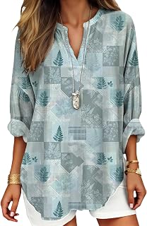 DMOYALA Womens Tops Dressy Casual Long Sleeve V Neck Tunics Plus Size Boho Floral Shirts 2026 Fashion Spring Clothing