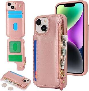 SailorTech for iPhone 14 Phone Case with Credit Card Holder for Men, iPhone 14 Case with Credit Card Slots Wallet Zipper Case for Women - Rose Gold