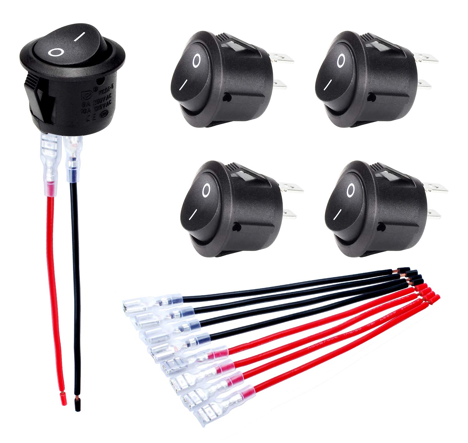 DaierTek UL Listed ON Off Round Rocker Switches SPST 20mm Mini 12 Volt DC Mini C