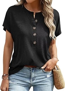 EADINVE Womens Short Sleeve Henley Shirts Crew Neck Casual Buttons Tops