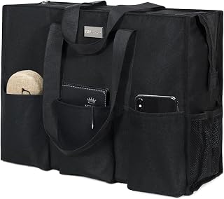 TOPDesign Utility Water Resistant Tote Bag with 13 Pockets, Zipper Closure | Thick Bottom Support, Stands Upright, for Working Women, Teachers, Nurses, Accountants