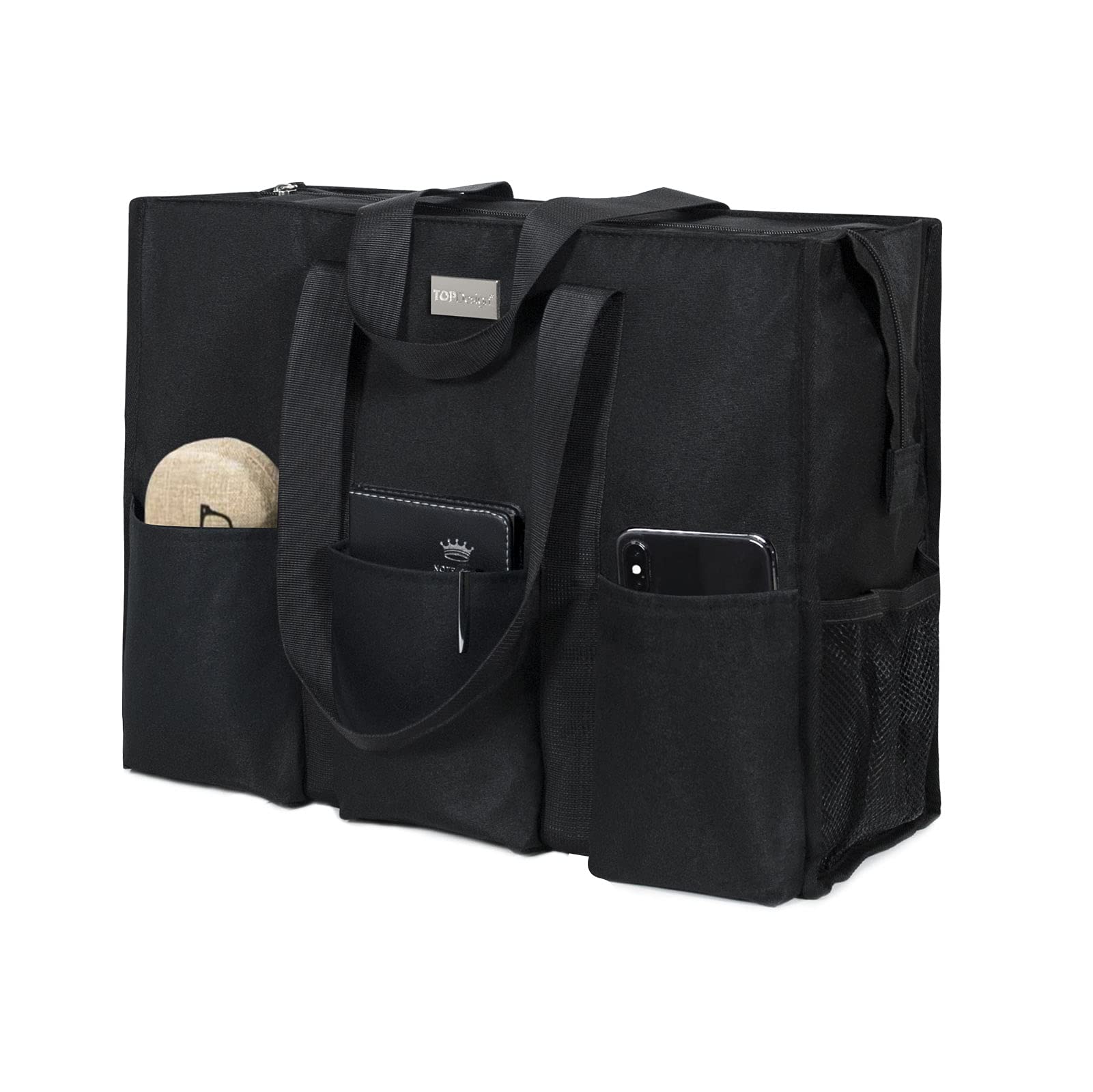 TOPDesign Utility Water Resistant Tote Bag with 13 Pockets, Zipper Closure | Thi