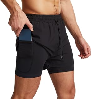 Danfiki Mens Running Shorts Men's Gym Sports Short 2 in 1 with Phone Pocket Lightweight Quick Drying