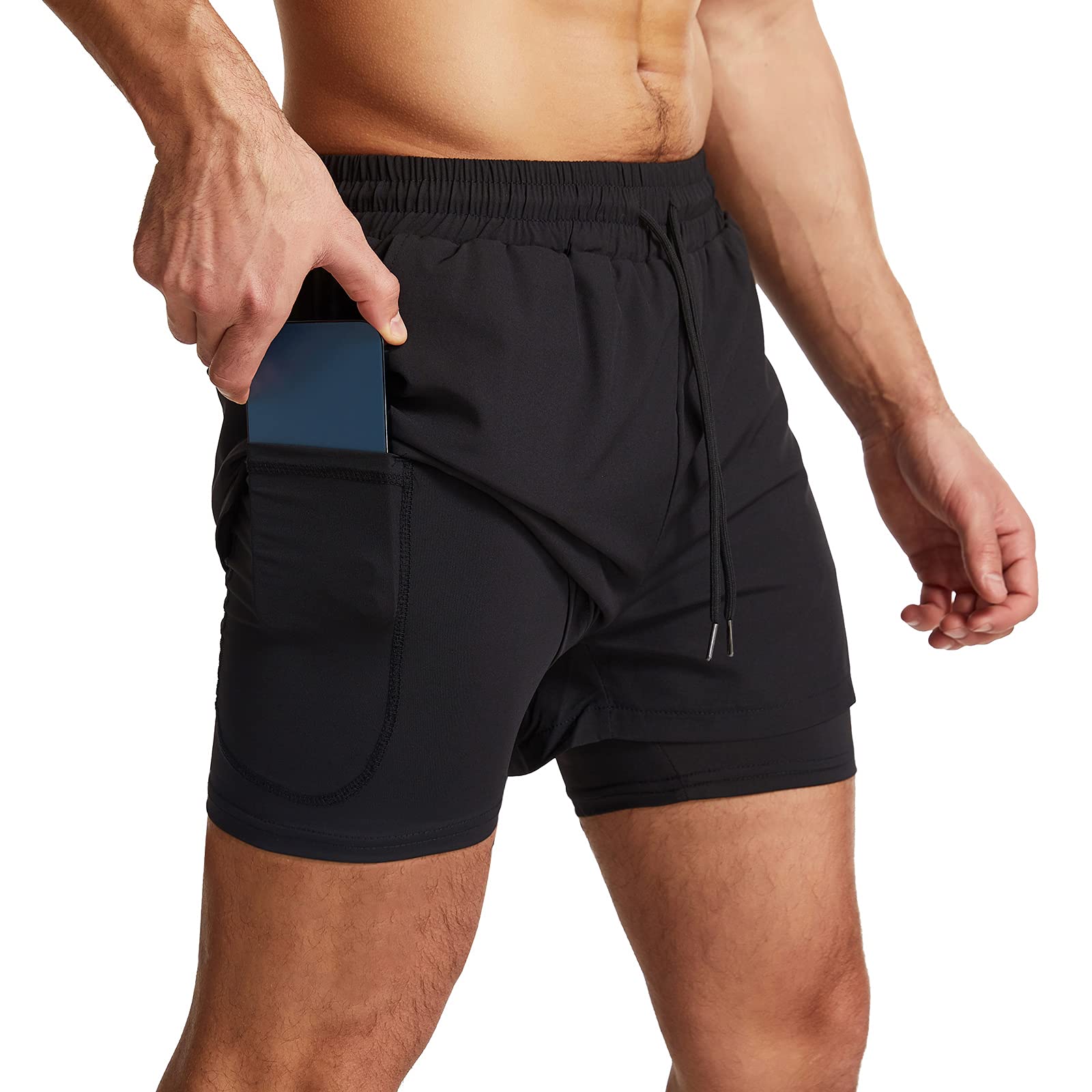 Danfiki Mens Running Shorts Men's Gym Sports Short 2 in 1 with Phone Pocket Ligh
