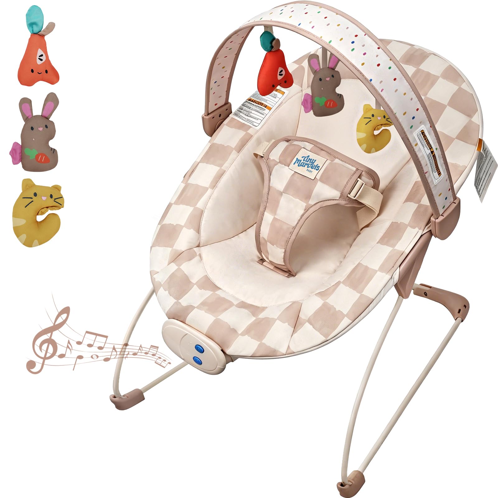 Tiny Marvels Baby Bouncer, Baby Bouncer Seat with Music for 0-6M, 20lbs | Soothi