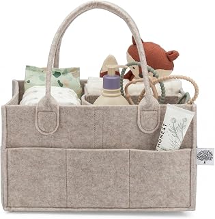 Parker Baby Co. Felt Diaper Caddy Organizer - Regular, Oatmeal | Portable nursery storage bin for diapers, wipes, bottles &amp; baby essentials for home/car. Soft felt, foldable design 13x9x7"