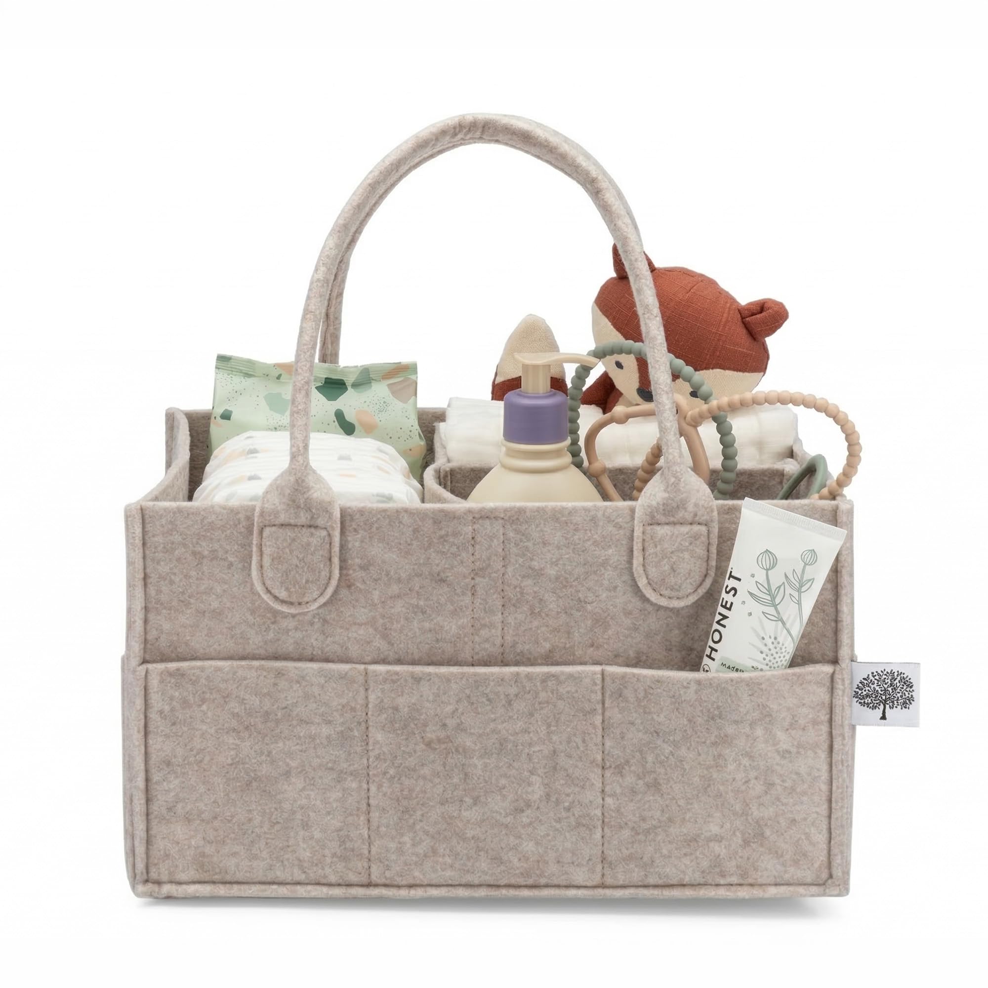 Parker Baby Co. Felt Diaper Caddy Organizer - Regular, Oatmeal | Portable nurser