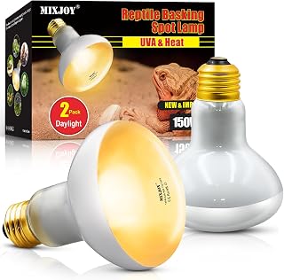 MIXJOY Reptile Heat Lamp, 2 Pack 150W Reptile Heat Lamp Bulbs, UVA Daylight Basking Spot Light for Reptiles and Amphibians - Lizard, Tortoise, Bearded Dragon