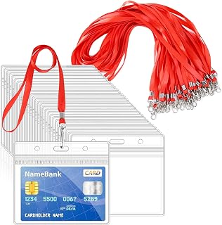 15pcs Red Lanyards for Neck with Clear Plastic ID Card Holders