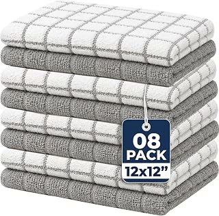 Bumble 12"x12" Dish Cloths (8-Pack), 100% Cotton Kitchen Towels - Gray | 405 GSM | Soft, Highly Absorbent & Durable Dish Towels for Kitchen