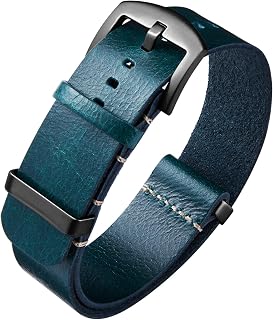 BINLUN Bracelets de Montres en Cuir Remplacement Bracelet pour Montre en Cuir Huilé Crazy Horse 18mm 19mm 20mm 21mm 22mm 24mm Bracelets en Une Seule Pièce pour Homme et Femme avec Boucle Argent/Noir