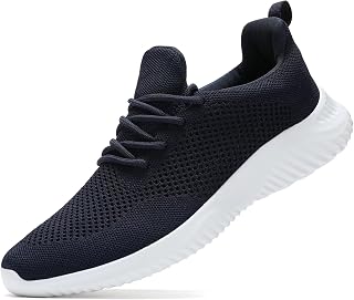 Wrezatro Zapatos para caminar para hombre, ultra ligeros, transpirables, antideslizantes, para correr, informales, de moda, de malla, para entrenamiento, deportes, Azul marino/azul, 41.5 EU