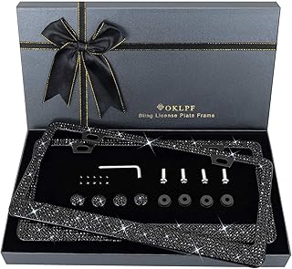 OKLPF Bling License Plate Frame for Women, 2PCS Sparkly License Plate Frames| Over 1200 pcs14 Facets Bedazzled Clear Glass Diamond Rhinestone Crystals w/Free Glitter Diamond Box (Black)