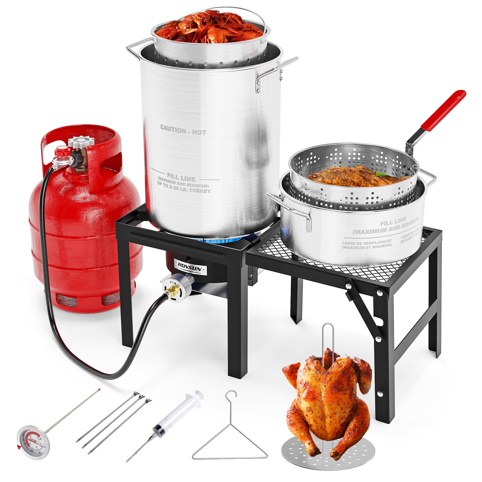 ROVSUN 30QT Turkey Fryer & 10QT Fish Fryer Kit with 54000BTU Propane Stove & Fol