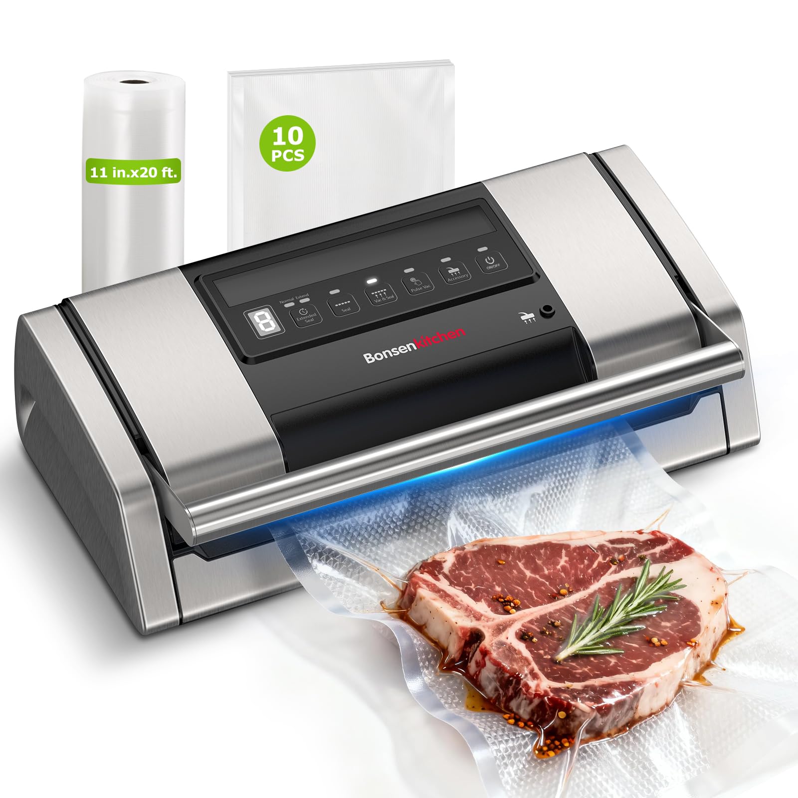 Bonsenkitchen Vacuum Sealer for Food, Easy-Lock Handle with Digital Timer