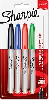 Sharpie Permanent Markers | Fine Point for Bold Details | Black, Blue, Red and Green Ink Colours | 4 Marker Pens