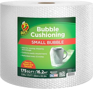 Duck Brand Small Bubble Cushioning Wrap, 12 in x 175 Ft, Clear, 1 Roll | Packing Wrap Perforated Every 12", Bubble Cushion Wrap for Fragile Moving & Shipping, Extra Protection in Boxes & Mailers