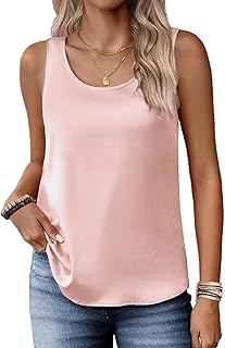 Zeagoo シルク サテン タンクトップ 女性用 スクープネック ノースリーブ キャミソール トップス