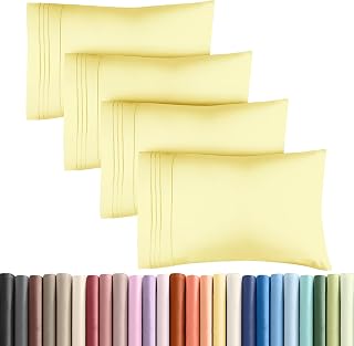 King Pillow Cases Set of 4 - Ultra Soft Cozy Pillowcase Covers - Yellow