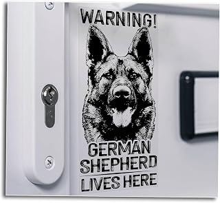 Warning, German Shepherd Lives Here Sticker, Warning Sign Security Beware GSD Car Window Laptop Decal Pet Owner Gift -V31 (External - Black Print)