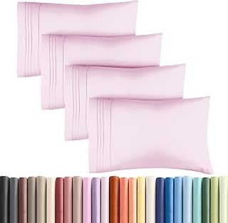 Queen Pillow Cases Set of 4 - Ultra Soft Pillowcase Covers - Light Pink