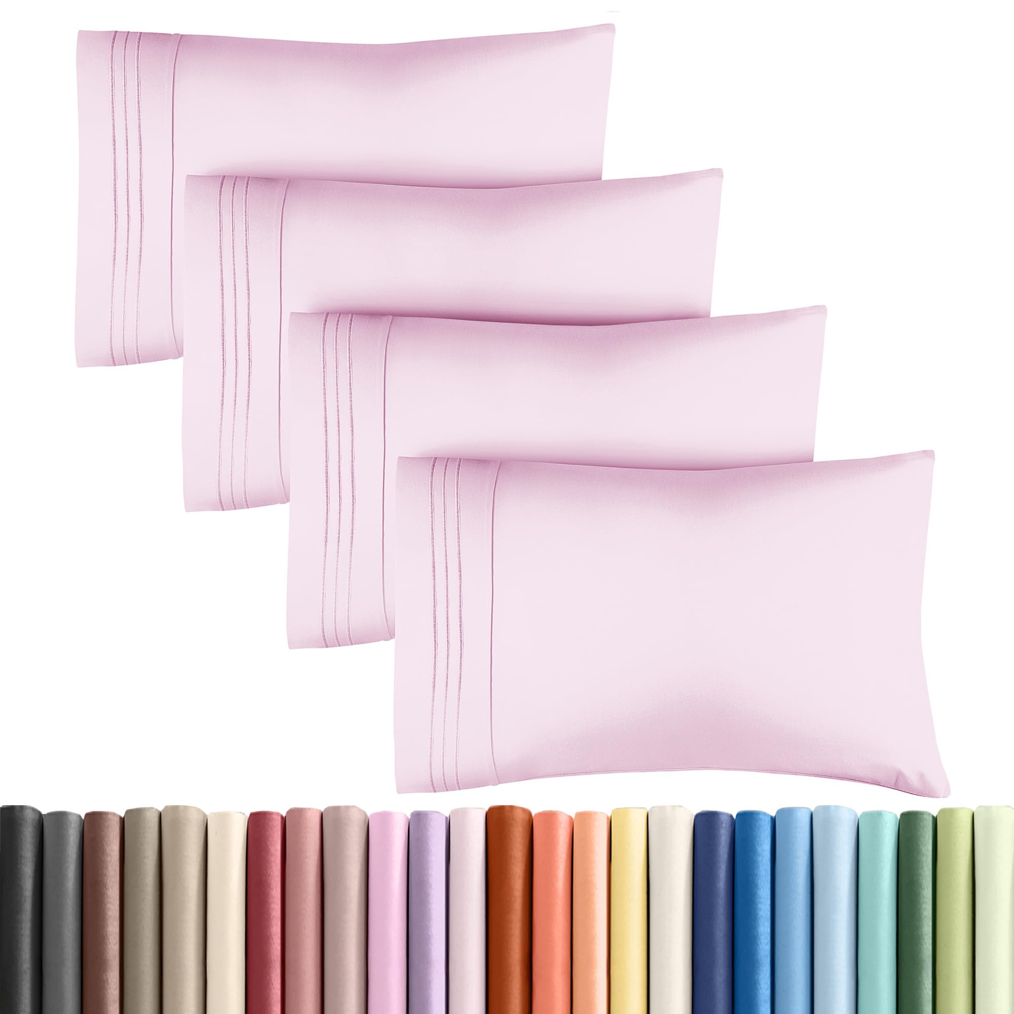 Queen Pillow Cases Set of 4 - Ultra Soft Pillowcase Covers - Light Pink