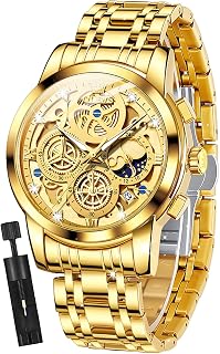 OLEVS Mens Wrist Watch Easy Read Analog Quartz Date Silver Casual Stainless Steel Waterproof Luminous Two Tone Wrist Watch
