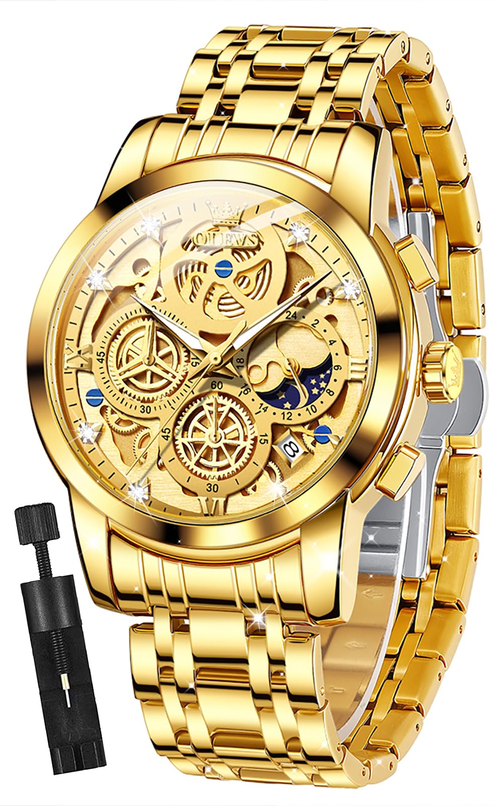 OLEVS Mens Wrist Watch Easy Read Analog Quartz Date Silver Casual Stainless Stee