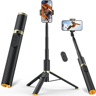 Tripod for iPhone, Selfie Stick with Remote, Stable & Durable Phone Tripod | Portable Travel Cell Phone Stand, Extendable All-in-1 Tripod for Video Recording Compatible with iPhone Android