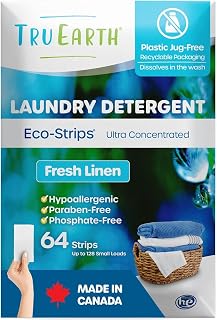 Tru Earth Laundry Detergent Sheets, Fresh Linen - Up to 128 Loads | Paraben-Free, Original Eco-Strip Liquidless Detergent, Ultra-Concentrated, Gently Removes Dirt, Stains & Odors