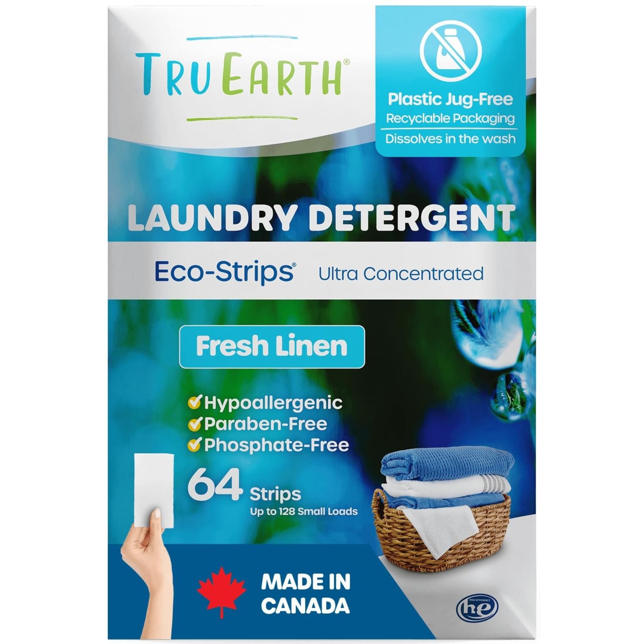 Tru Earth Laundry Detergent Sheets, Fresh Linen - Up to 128 Loads | Paraben-Free