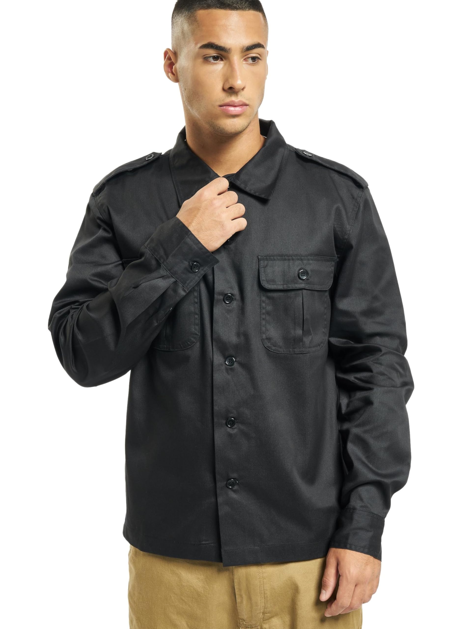 Brandit US Hemd Langarm Herren Hemd Langarm Schwarz 80% Polyester, 20% Baumwolle