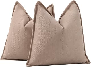 Madizz 2 Pieces Chenille Cushion Covers Textured Soft Edge Decorative Cushion Covers Luxury Style for Sofa Bedroom 65x65cm Camel