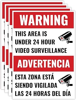 4PC 24 Hour Video Surveillance Bilingual Sign, 14 Inches by 10 Inches - 20 mil Polystyrene Plastic - Security Camera In Use You Are Being Recorded Spanish