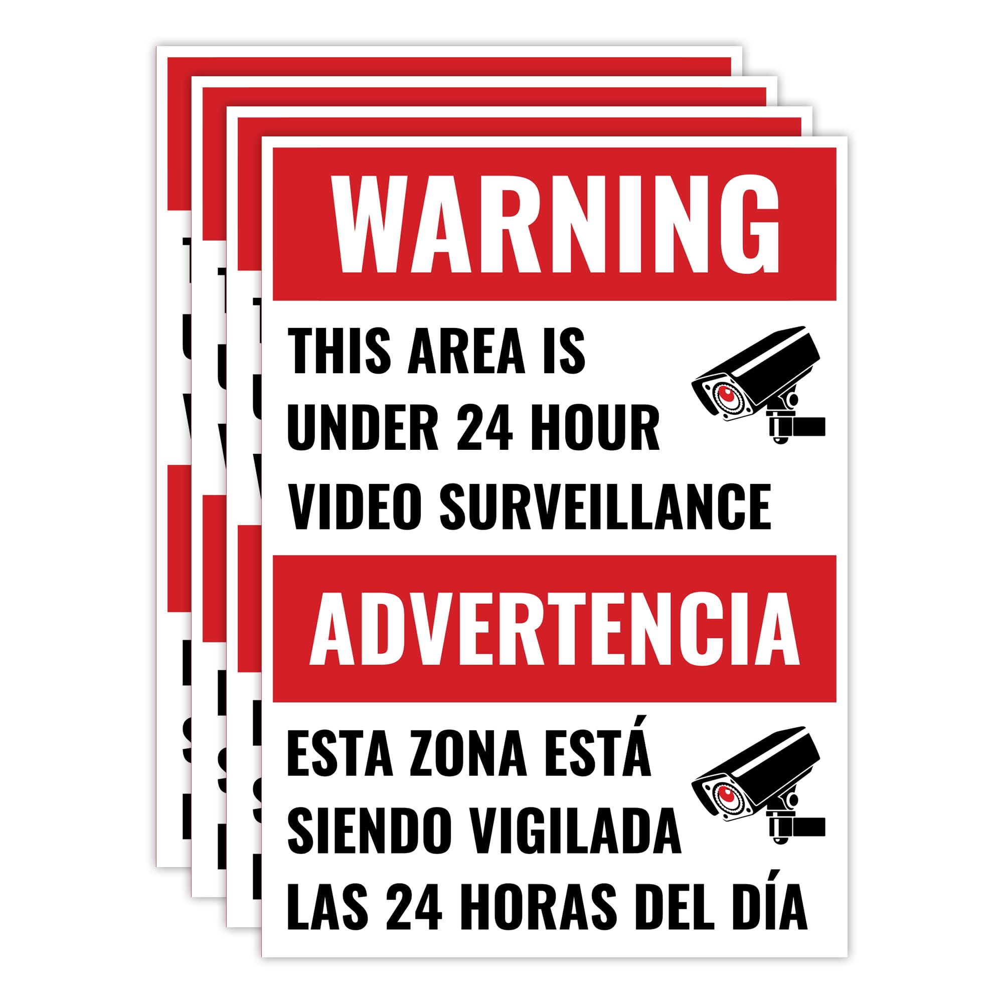 4PC 24 Hour Video Surveillance Bilingual Sign, 14 Inches by 10 Inches - 20 mil P