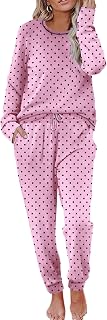 Ekouaer Ladies Long Sleeve Pyjamas Set Soft 2 Piece Loungewear Sleepwear with Jogger Pants S-XXL