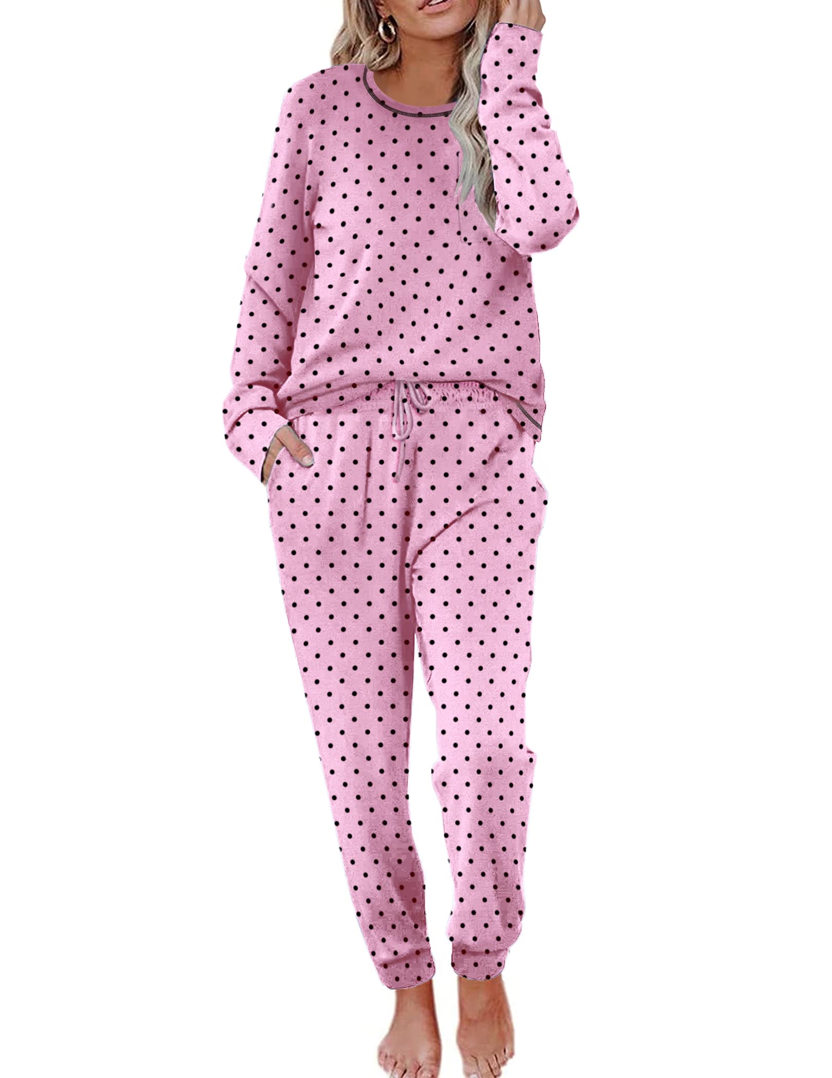 Ekouaer Ladies Long Sleeve Pyjamas Set Soft 2 Piece Loungewear Sleepwear with Jo