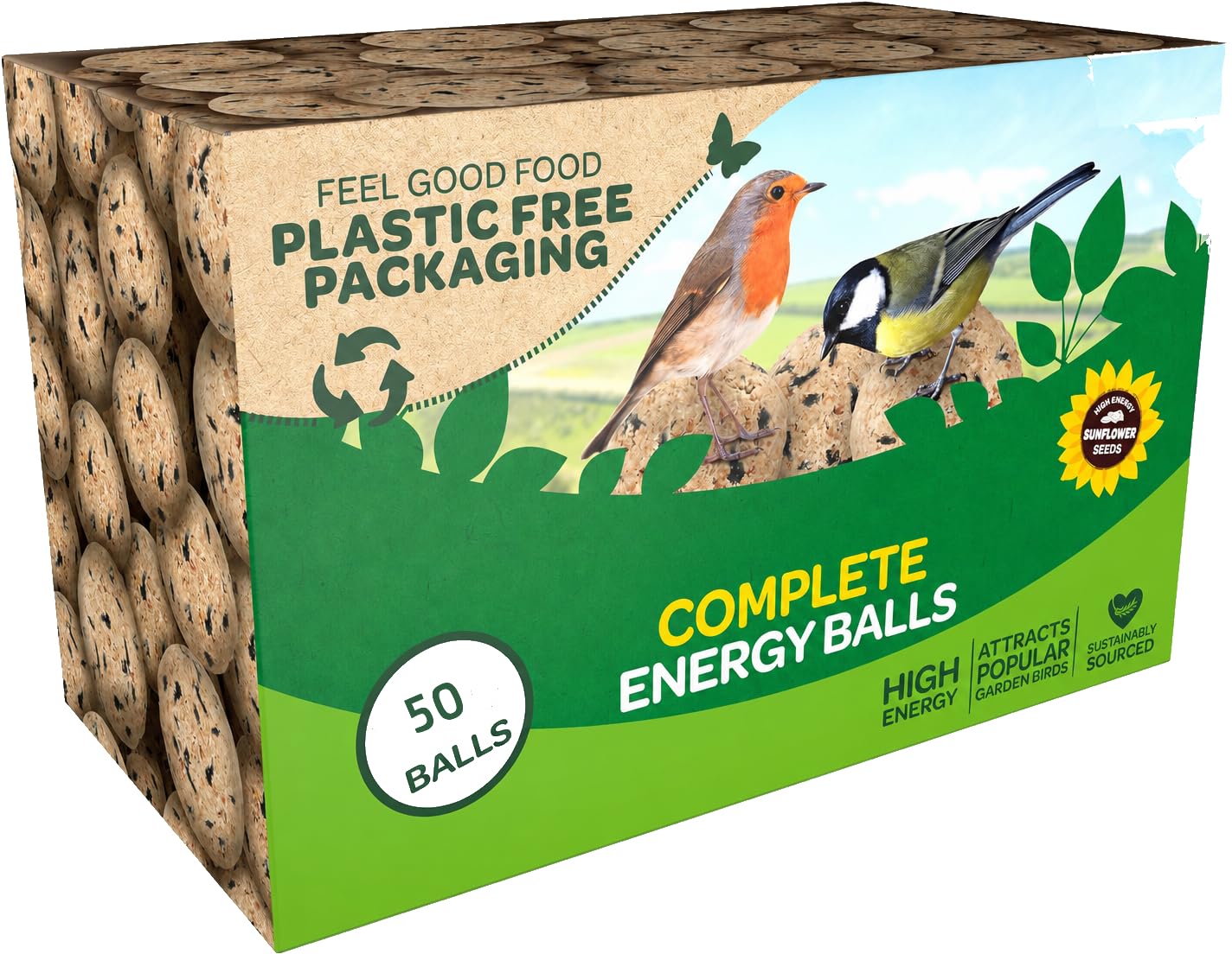 Fat Balls for Wild Birds, 50 Fat Ball Box, High Energy Bird Food with Sunflower 