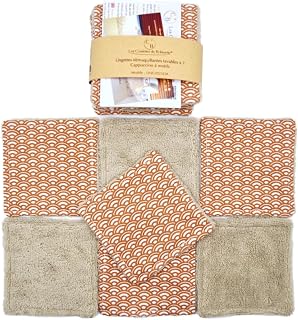 Washable Bamboo Makeup Remover Wipes, Reusable Cotton Pads, Handmade, 7 Pack (Patterned Cappuccino)