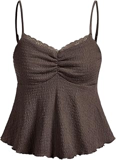 SOLY HUX Women's Peplum Ruched Flowy Spaghetti Strap Tank Camisole Tops