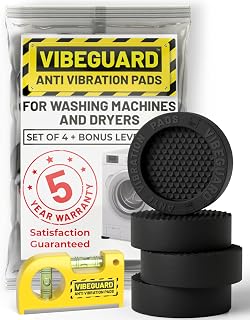 Anti Vibration Pads for Washing Machine, Fit Feet to 2.25in 4 Pack + Level | Stops washer, dryer walking, moving; TrianGrip; rubber shock absorber, stabilizer; spin cycle noise reducer